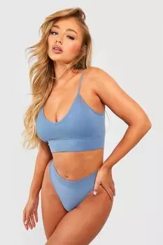 Комплект из бесшовного треугольного бра и стрингов boohoo, серый