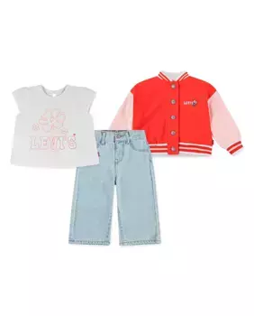 Комплект из бомбера, футболки и широких брюк Levi's (3 штуки) для девочки, красный