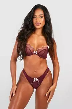 Комплект из бюстгальтера и стрингов с зубчатой отделкой и бантом Valentine's boohoo, красный