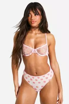 Комплект из бюстгальтера и трусиков-балкон с вышивкой Daisy boohoo, розовый