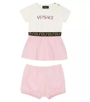 Комплект из детского платья и шаровара из смесового хлопка Versace, белый