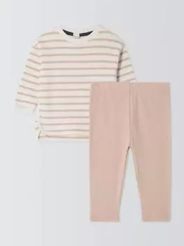 Комплект из детского топа с длинным рукавом в полоску и леггинсов John Lewis, бежевый