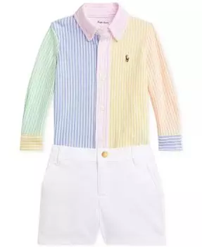Комплект из детской полосатой рубашки Оксфорд и шорт чинос Polo Ralph Lauren, мультиколор
