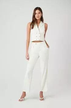 Комплект из двубортного крепового жилета и брюк Forever 21, бежевый