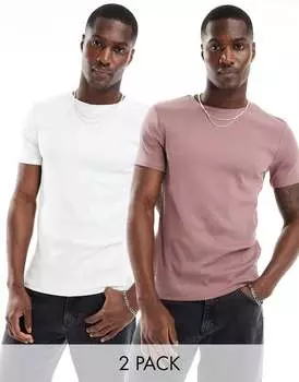 Комплект из двух бело-розовых приталенных футболок в рубчик ASOS DESIGN