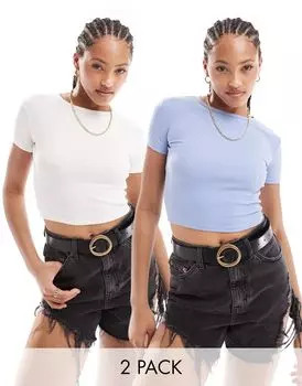 Комплект из двух бело-синих футболок в рубчик Pull&Bear