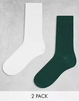 Комплект из двух бело-зеленых носков в рубчик ASOS DESIGN
