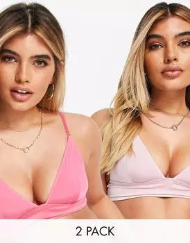 Комплект из двух блестящих бюстгальтеров розового цвета с кольцами ASOS DESIGN Monica