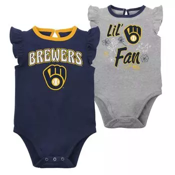 Комплект из двух боди для младенцев Темно-синий/Хезер-Серый Milwaukee Brewers Little Fan Outerstuff