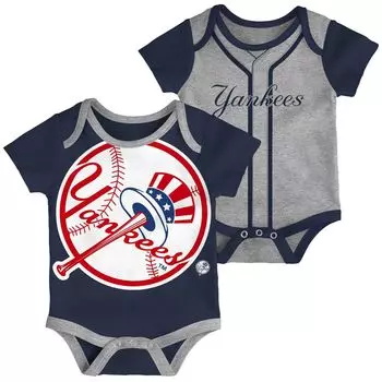 Комплект из двух боди для младенцев темно-синего/серого цвета New York Yankees с двойным боди Outerstuff