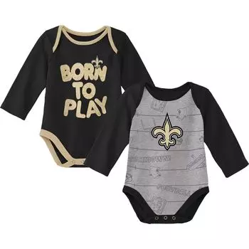 Комплект из двух боди с длинными рукавами New Orleans Saints Born To Win черного/серого цвета для новорожденных и младенцев Outerstuff