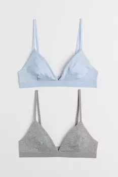 Комплект из двух бюстгальтеров в рубчик H&M, голубой/серый меланж