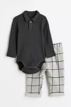 Комплект из двух частей боди и брюк H&amp;M, темно-серый/клетка