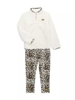 Комплект из двух частей: пуловер из искусственной овчины и леггинсы с леопардовым принтом для маленькой девочки Juicy Couture, цвет White Multi