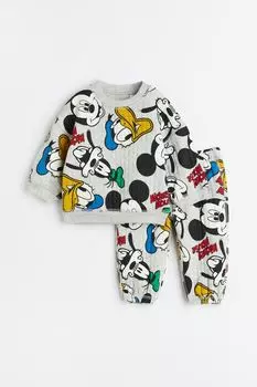 Комплект из двух частей спортивного костюма с рисунком H&amp;M, светло-серый меланж/микки маус