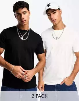 Комплект из двух черно-белых футболок с круглым вырезом ASOS