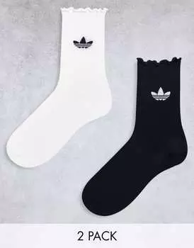 Комплект из двух черно-белых носков с рюшами adidas Originals