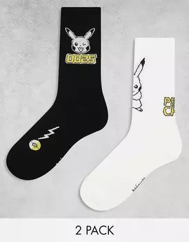 Комплект из двух черно-белых носков с изображением Пикачу ASOS DESIGN