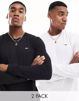 Комплект из двух черных футболок с длинными рукавами и логотипом Tommy Jeans