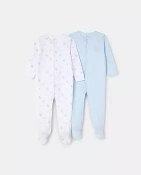 Комплект из двух длинных комбинезонов для мальчика с животным принтом Cotton Juice, синий