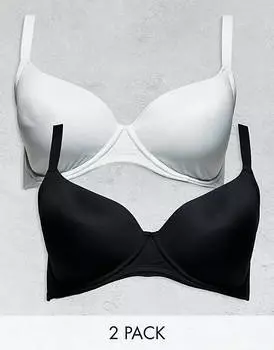 Комплект из двух формованных бюстгальтеров-футболок из микрофибры ASOS DESIGN Curve черного и белого цвета