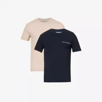 Комплект из двух футболок из хлопкового джерси с круглым вырезом Emporio Armani, синий