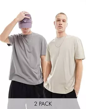 Комплект из двух футболок свободного кроя серо-серого цвета ASOS DESIGN