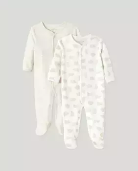 Комплект из двух комбинезонов для мальчиков с принтами Cotton Juice, коричневый