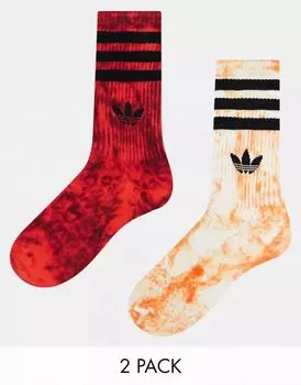 Комплект из двух красных и оранжевых носков adidas Originals с галстуком-краской