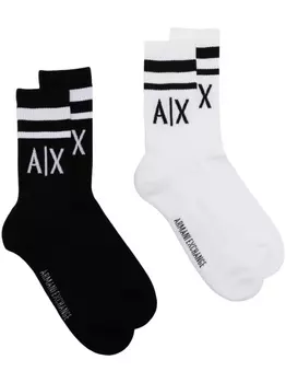 Комплект из двух пар носков в рубчик с логотипом Armani Exchange, черный