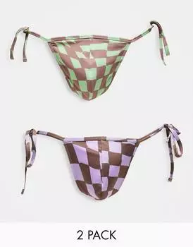 Комплект из двух пар стрингов с завязками по бокам ASOS DESIGN в клетку
