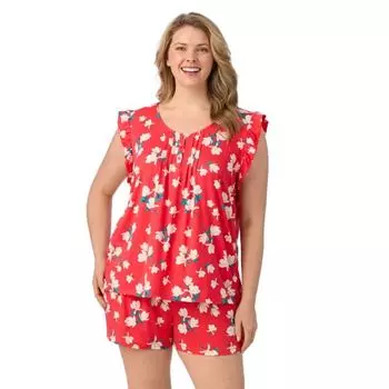 Комплект из двух пижамных шорт и майки большого размера Draper James, цвет coral magnolia buds