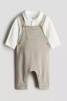 Комплект из двух предметов: боди и комбинезон H&M, бежевый
