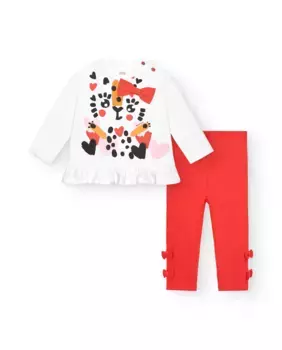 Комплект из двух предметов для девочки белого и красного цвета с анималистическим принтом и бантиками Tuc tuc