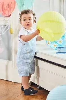 Комплект из двух предметов для малышей JoJo Maman Bb с клетчатым карманом в виде кролика и коротким комбинезоном Jojo Maman Bb, синий