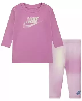 Комплект из двух предметов: футболка с длинными рукавами и леггинсы Dri-FIT для маленьких девочек Nike, розовый