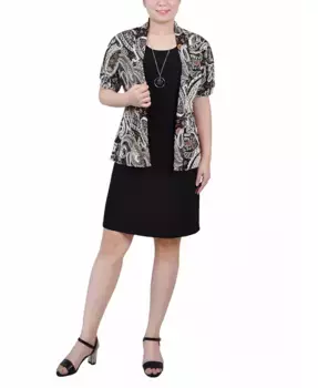 Комплект из двух предметов платья Petite Size NY Collection, коричневый