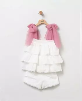 Комплект из двух предметов плюмети для девочки с бантиками из тюля Coco Acqua, розовый