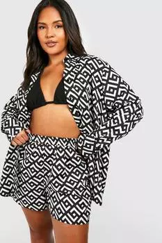 Комплект из двух предметов plus mono geo принт рубашка и шорты Boohoo, черный
