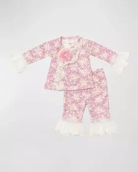 Комплект из двух предметов с цветочным принтом для девочек «Лавандовый сад», размер для новорожденных — 24М Haute Baby, цвет Purple