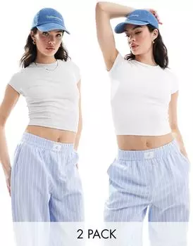 Комплект из двух серо-белых футболок в рубчик Bershka
