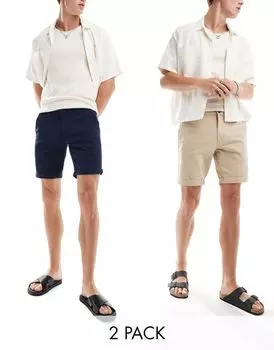 Комплект из двух шорт чинос Jack & Jones темно-синего и светло-коричневого цвета