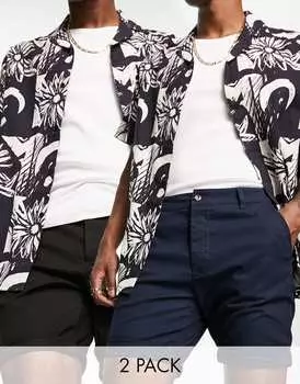 Комплект из двух шорт чинос скинни стандартной длины ASOS DESIGN черного и темно-синего цвета