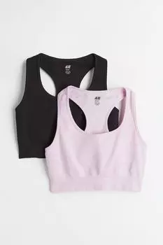 Комплект из двух спортивных бюстгальтеров H&amp;M, светло-розовый/черный