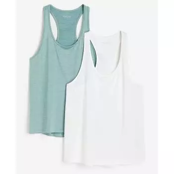 Комплект из двух спортивных топов без рукавов DryMove H&M, светло-зеленый/белый