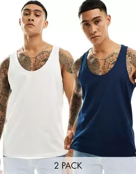 Комплект из двух темно-синих и белых топов ASOS DESIGN