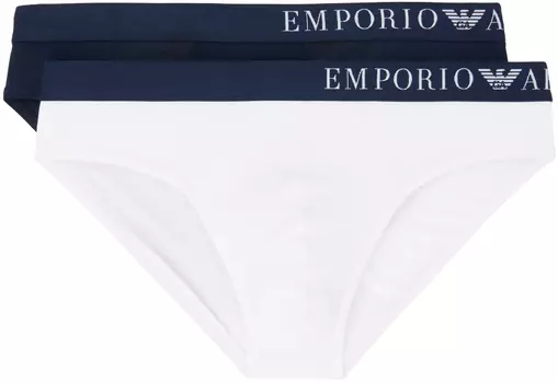 Комплект из двух темно-синих и белых трусов Emporio Armani