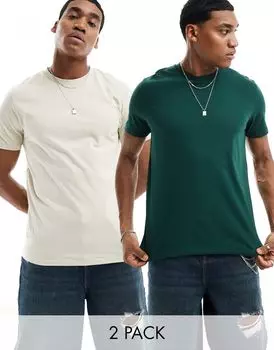 Комплект из двух темно-зеленых и каменных футболок ASOS DESIGN