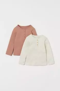Комплект из двух топов с длинными рукавами H&amp;M, бежевый/натуральный белый