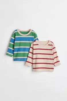 Комплект из двух топов с длинными рукавами H&amp;M, зеленый/полосатый